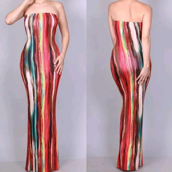 Stunning multicolored strapless maxi dress - Picture 3 of 5